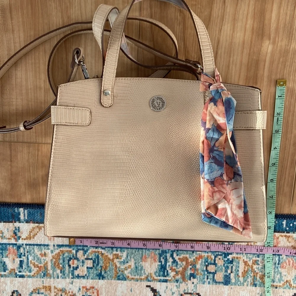 Anne Klein Bonded Satchel Triple Compartment Taupe Neutral Spring Crossbody